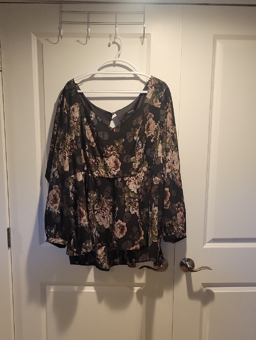 torrid Black Floral V‑Neck Blouse with Pink & Olive Accents